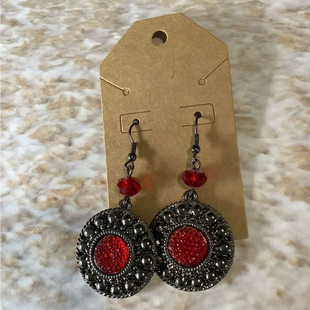 Red Circle Earrings - Picture 3 of 3